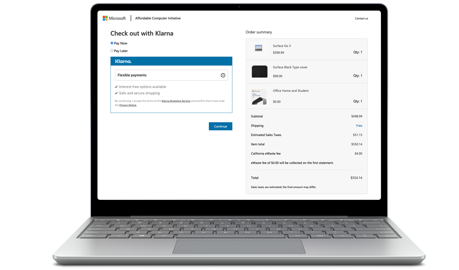 Screenshot of Check out page with order summary